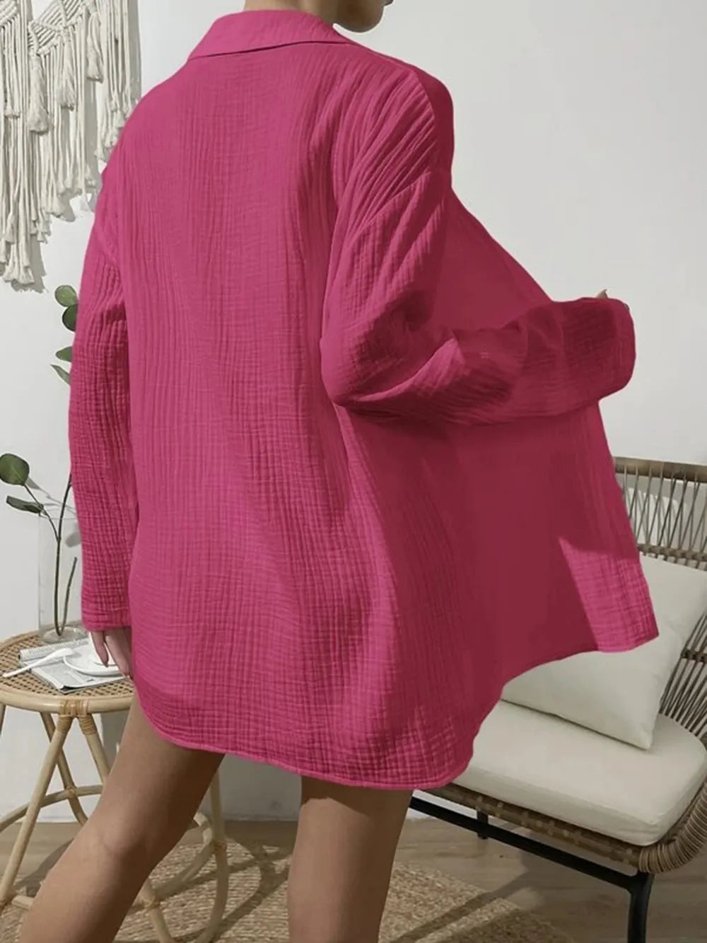 Dropped Shoulder Button Up Top and Elastic Waist Shorts Set - CHIC TB