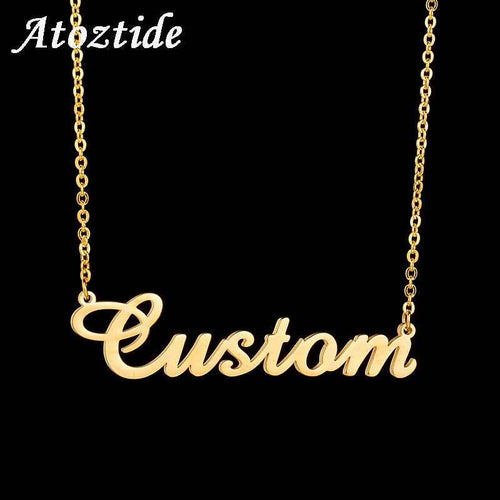 Atoztide Customized Fashion Stainless Steel Name Necklace Personalized Letter Gold Choker Necklace Pendant Nameplate Gift