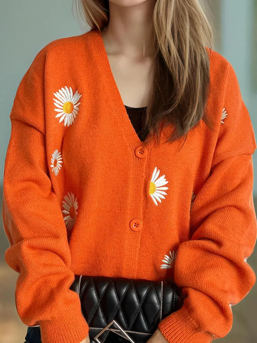 Daisy Button Up V-Neck Cardigan.