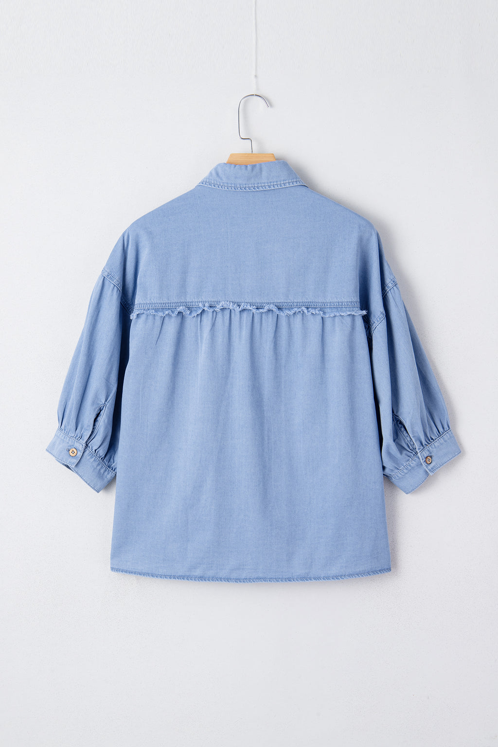 Myosotis Washed Drop Shoulder Bracelet Sleeve Chambray Shirt