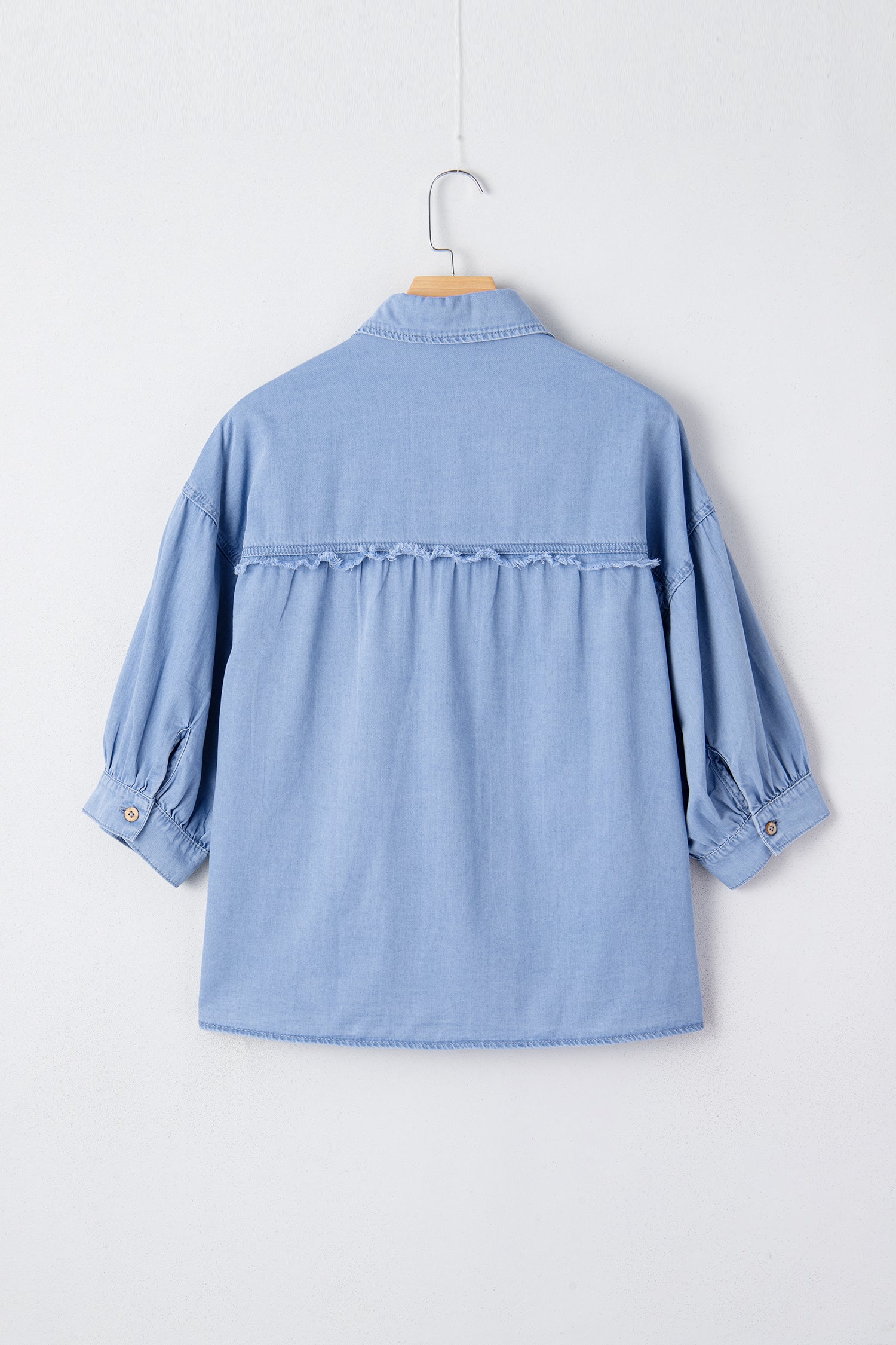 Myosotis Washed Drop Shoulder Bracelet Sleeve Chambray Shirt