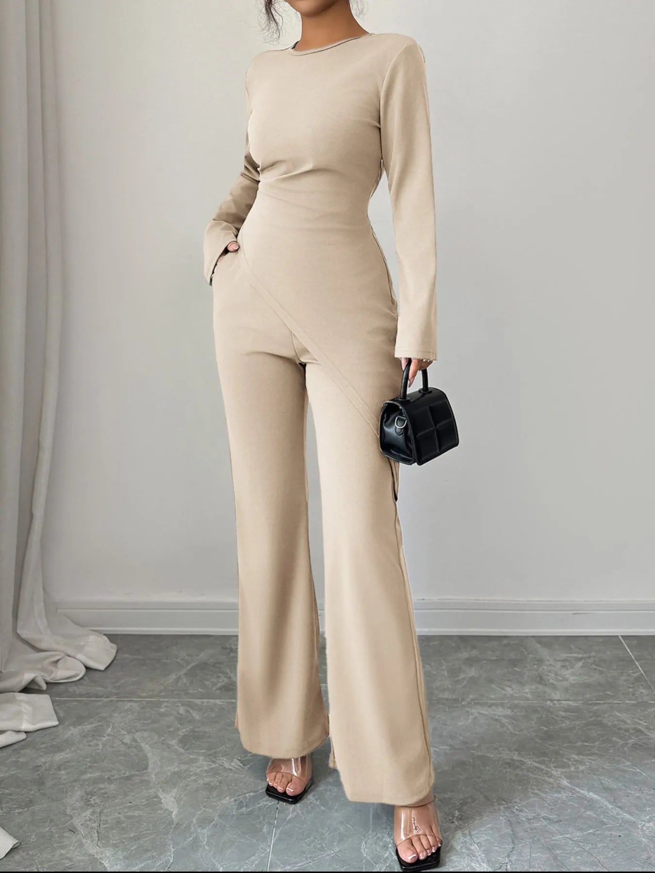 Asymmetric Long Sleeve Top and Pants Set.