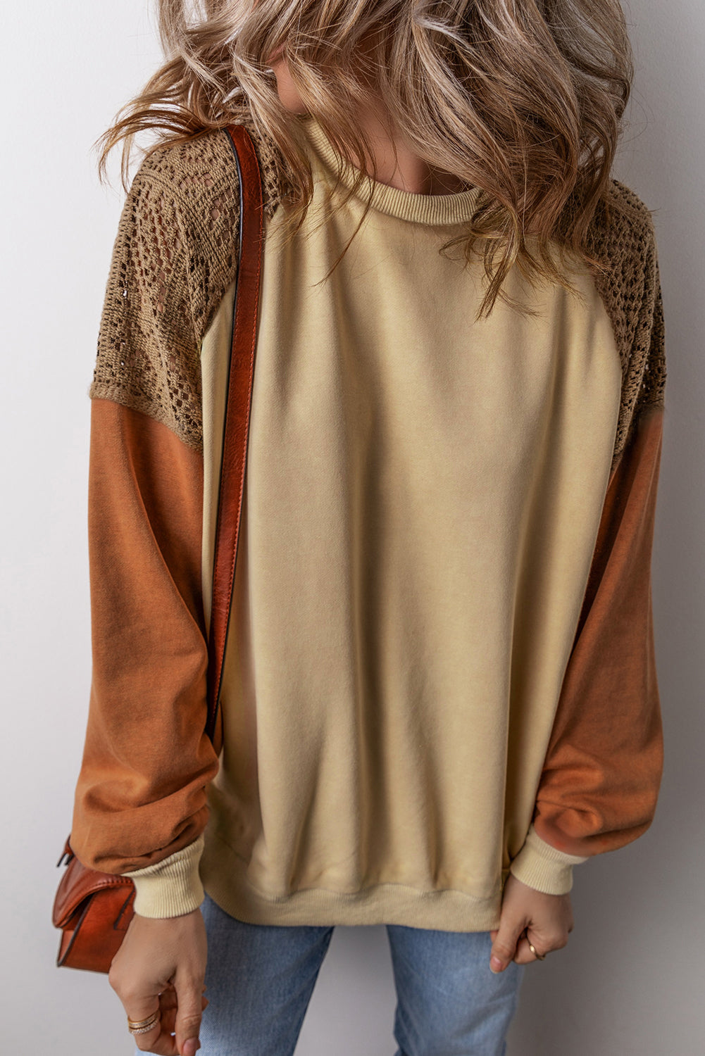 Khaki Lace Patchwork Colorblock Drop Shoulder Sweatshirt Dear-Lover Dropshipping