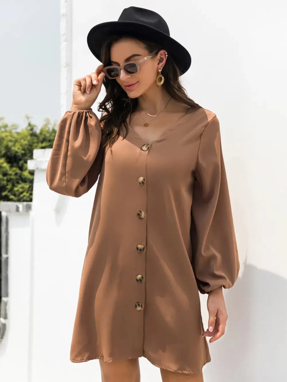 V-Neck Long Sleeve Mini Dress.