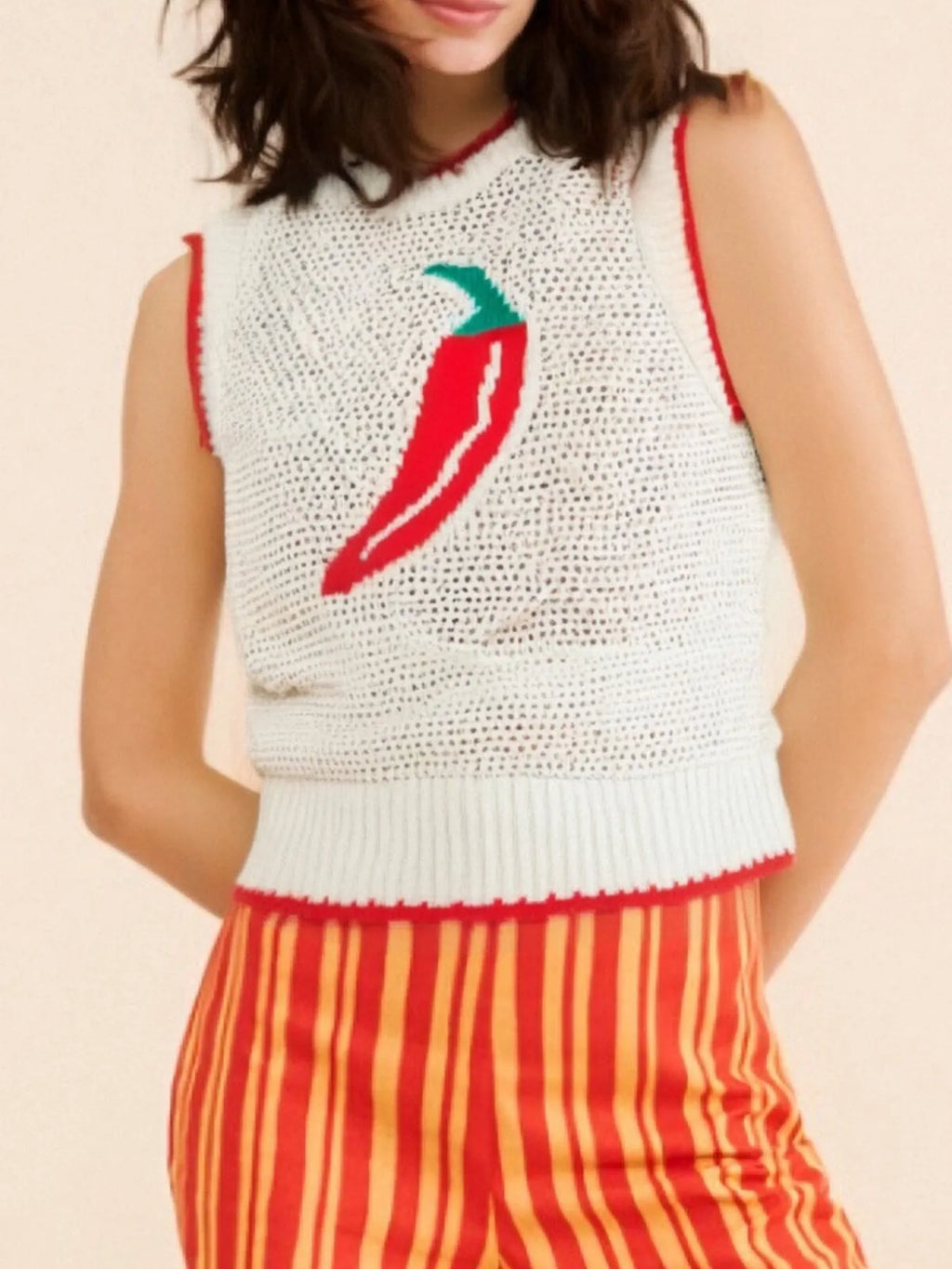 Chili Pepper Crochet Knit Tank Top.