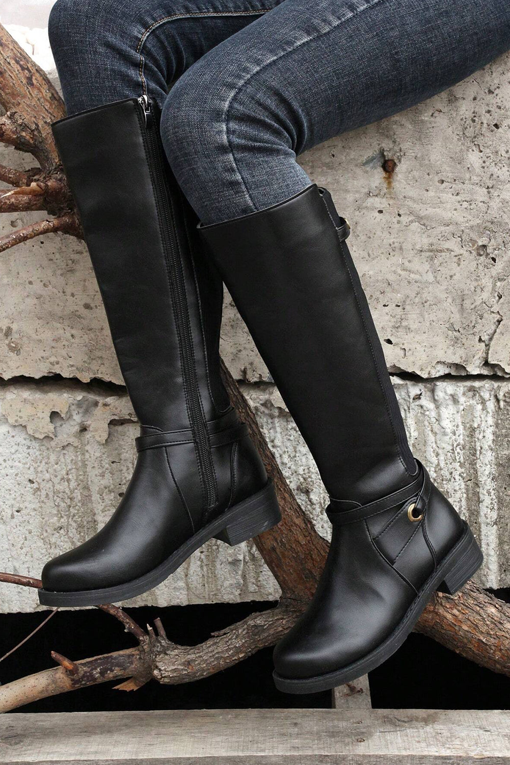Black Side Zipper Knee High Chunky Low Heel Boots Dear-Lover Dropshipping