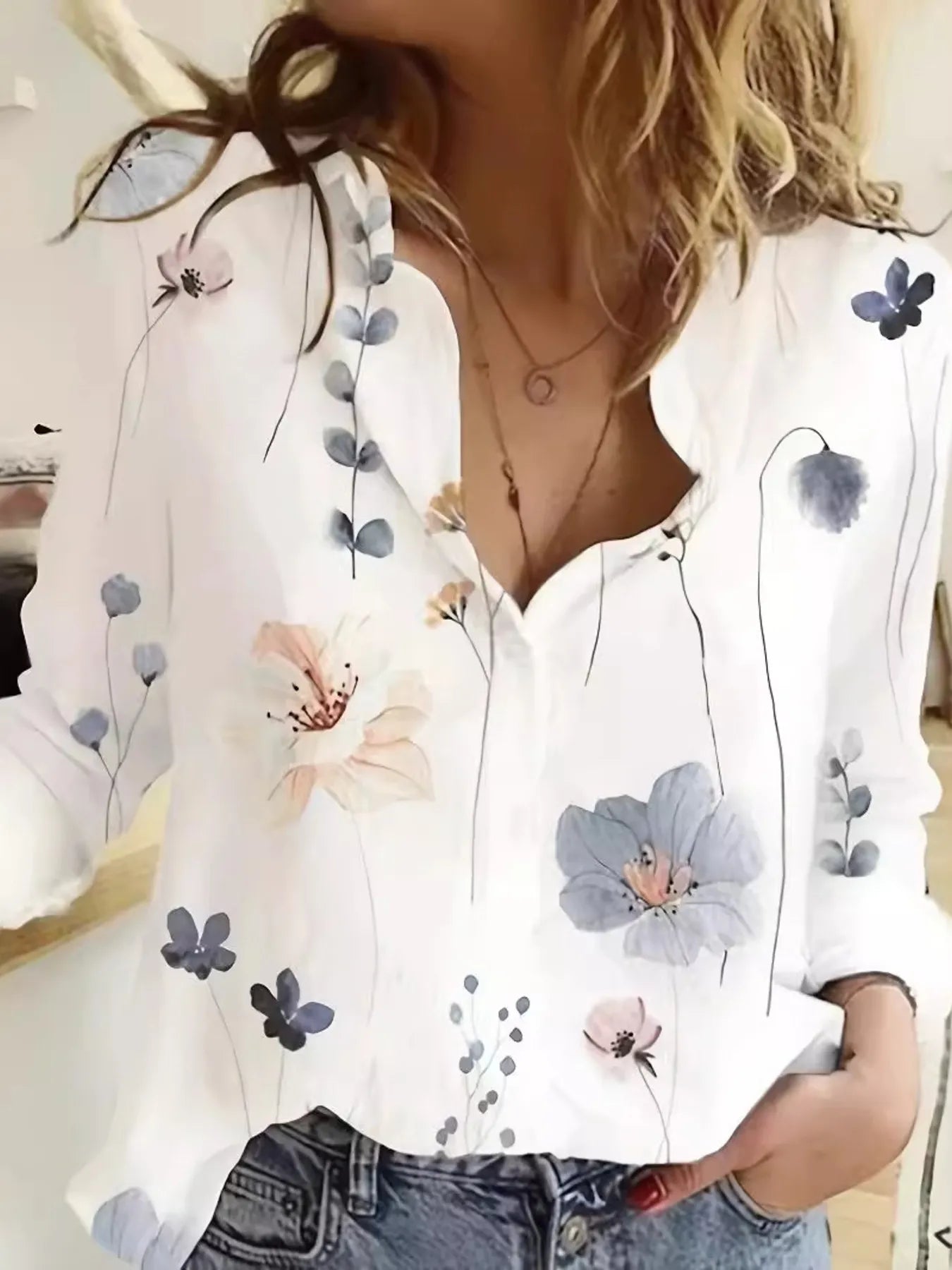 Printed Long Sleeve Blouse.
