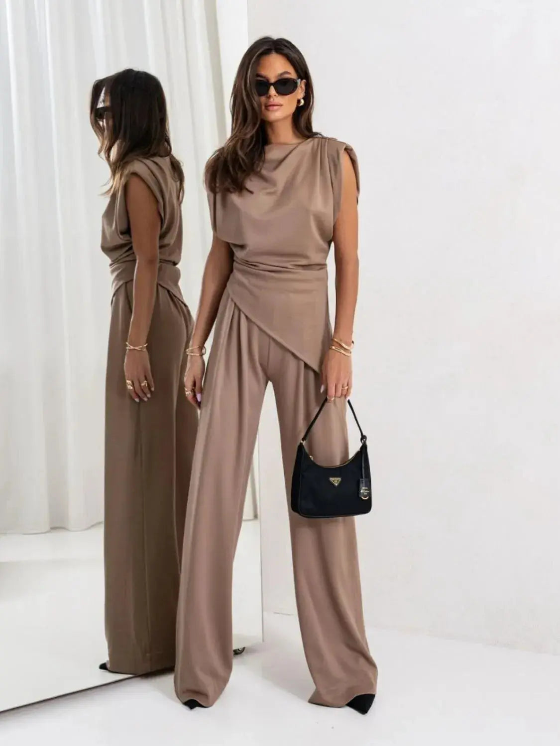 Top and Wide Leg Pants Set.