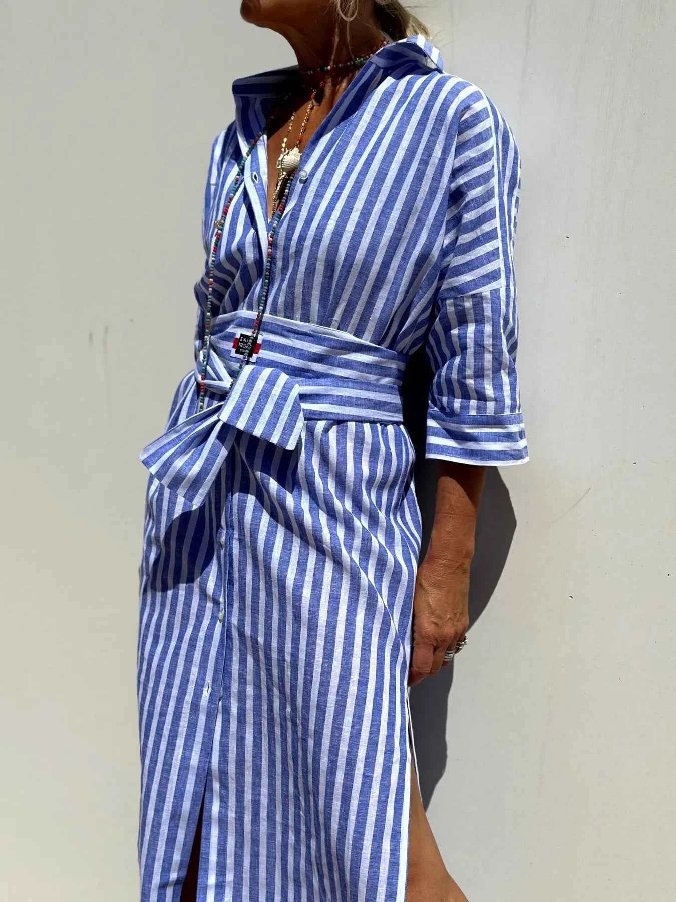 Striped Long Sleeve Shirt Dress.