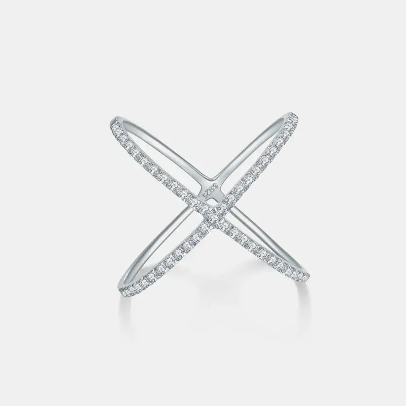 925 Sterling Silver Moissanite Crisscross Ring.