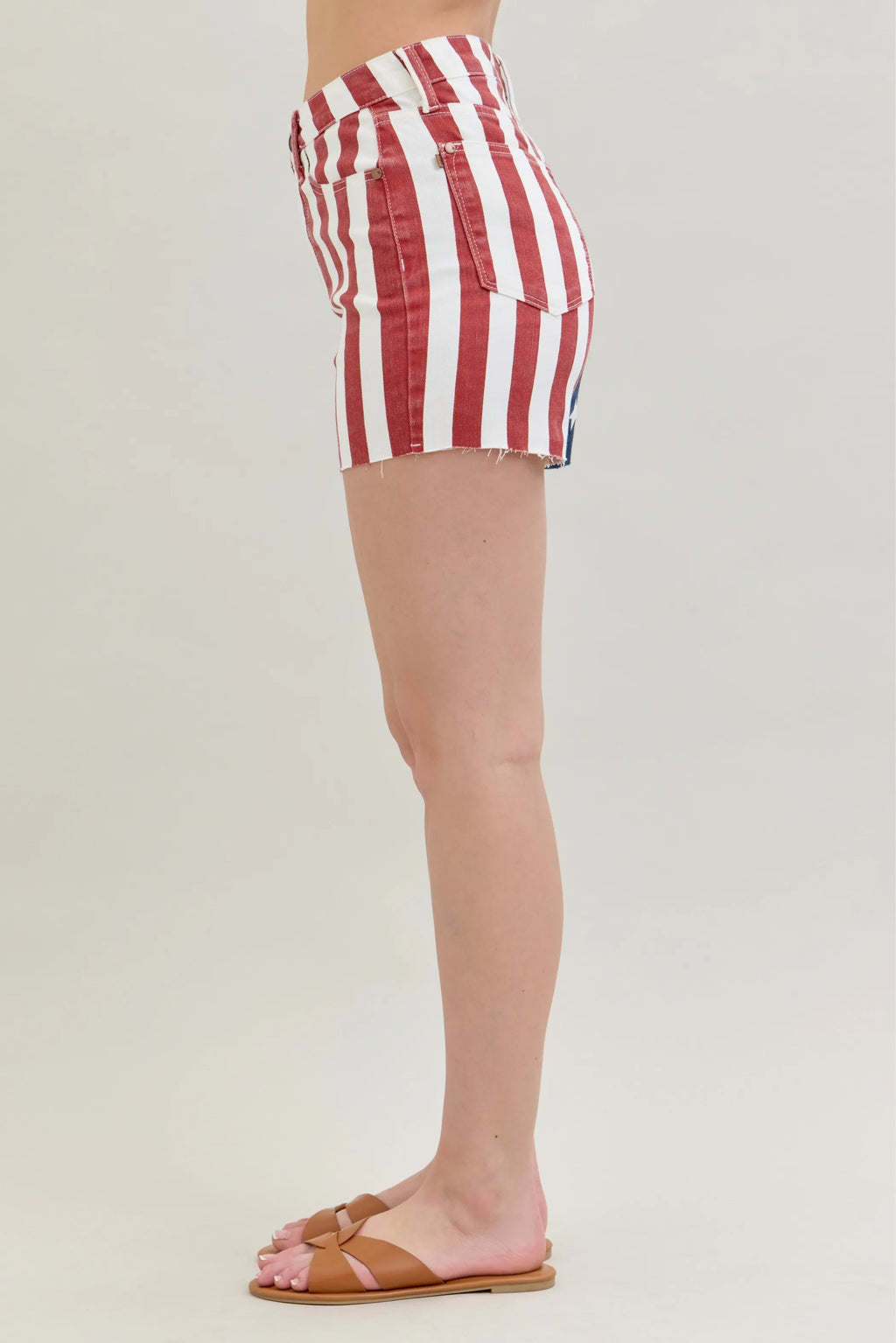 July 4th Blue Full Size High Waist Americana Flag Fray Hem Shorts Plus Size.