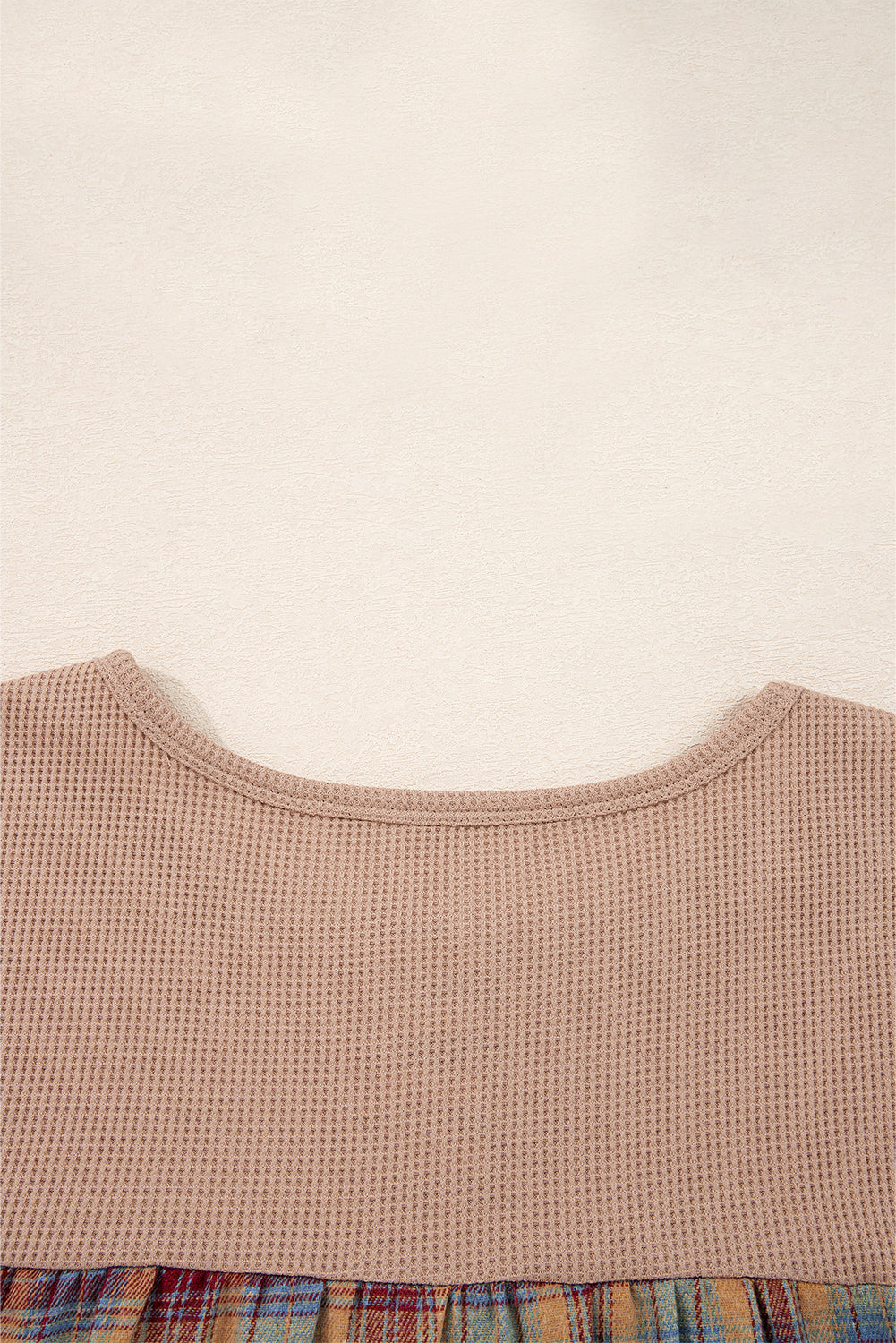 Straw Yellow Waffle Stripe Plaid Patchwork Henley Knit Top Dear-Lover Dropshipping