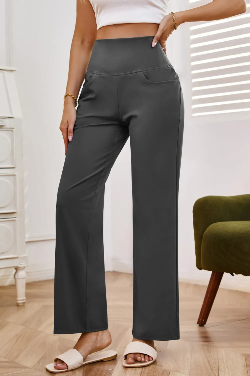 High Waist Wide Leg Pants with Pockets.