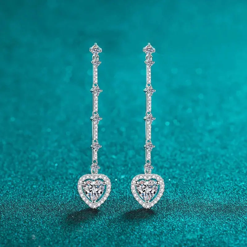 2 Carat Moissanite Zircon 925 Sterling Silver Heart Earrings.