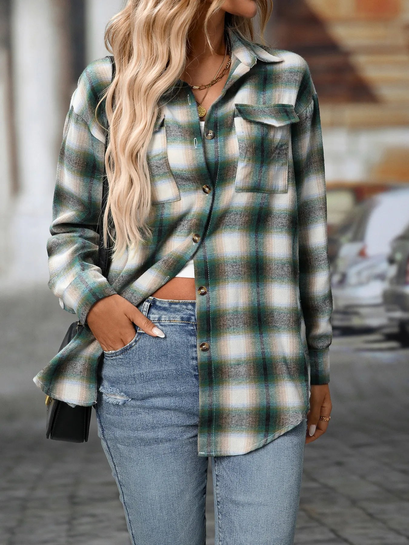 Oversized Plaid Button-Up Shirt.