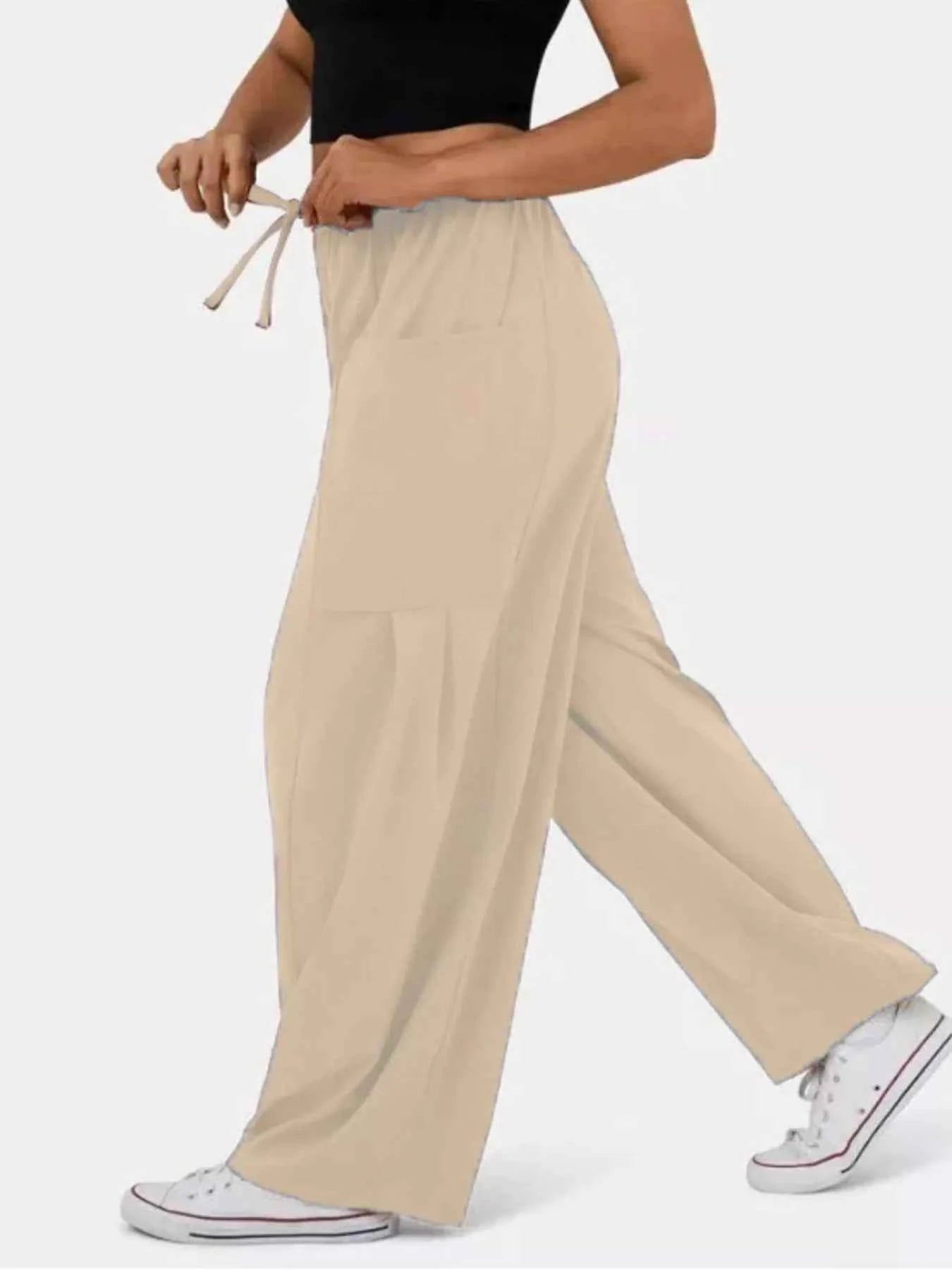 Drawstring Wide Leg Pants.