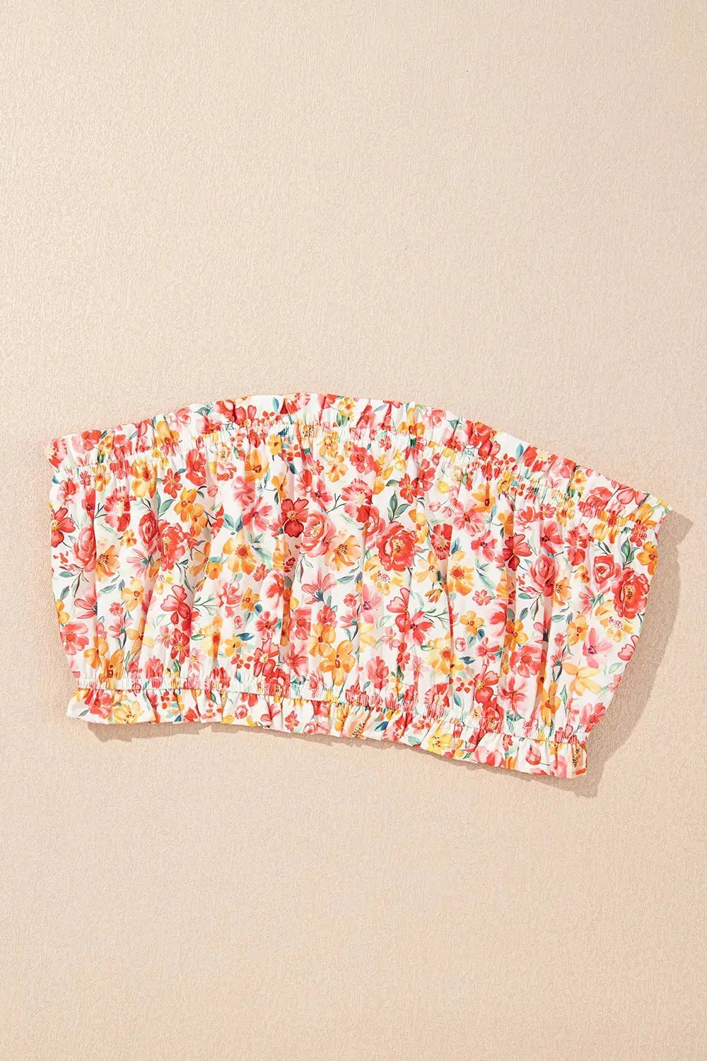 Boho Floral Bandeau Top and High Waist Wide Leg Pants Set.