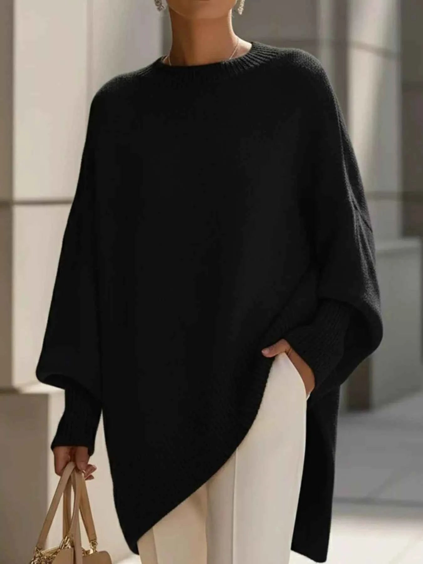 Oversized Batwing Sleeve Round Neck Sweater