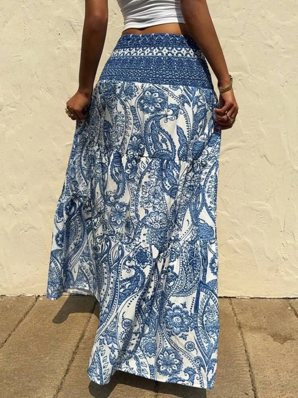Printed Tiered Maxi Skirt.