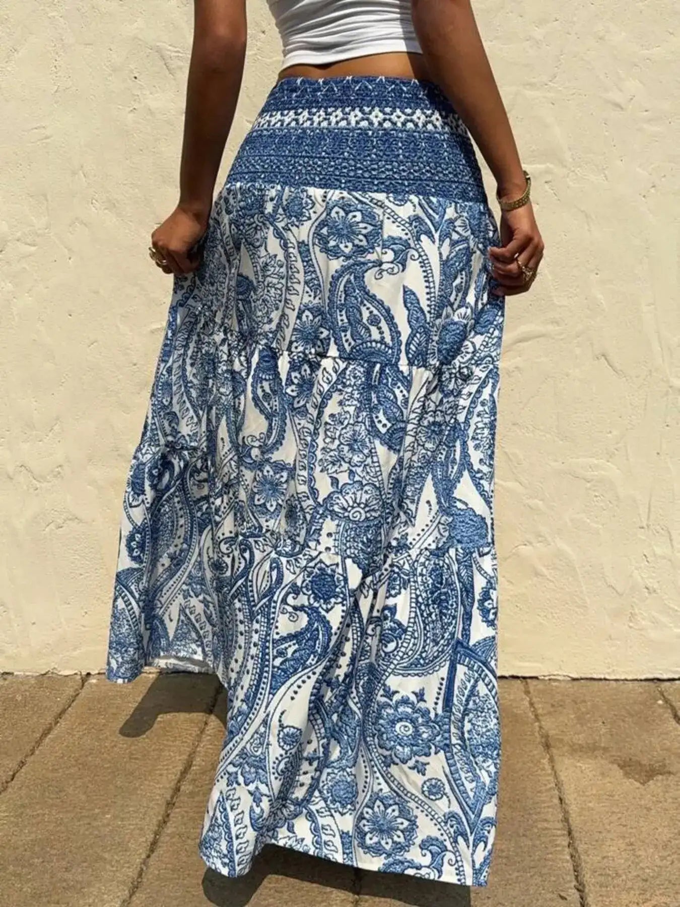 Printed Tiered Maxi Skirt.