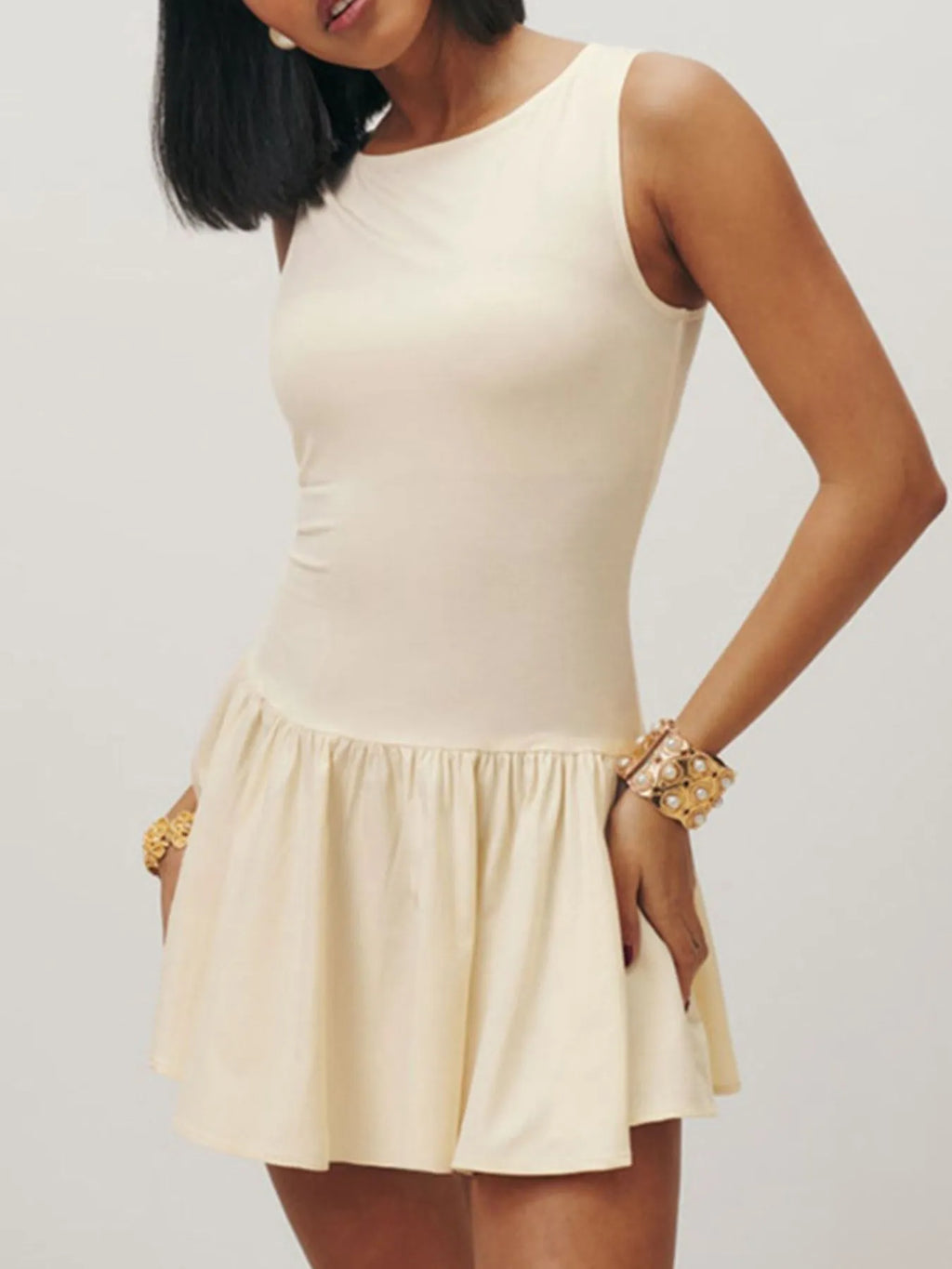 Sleeveless Ruched Mini Tank Dress.