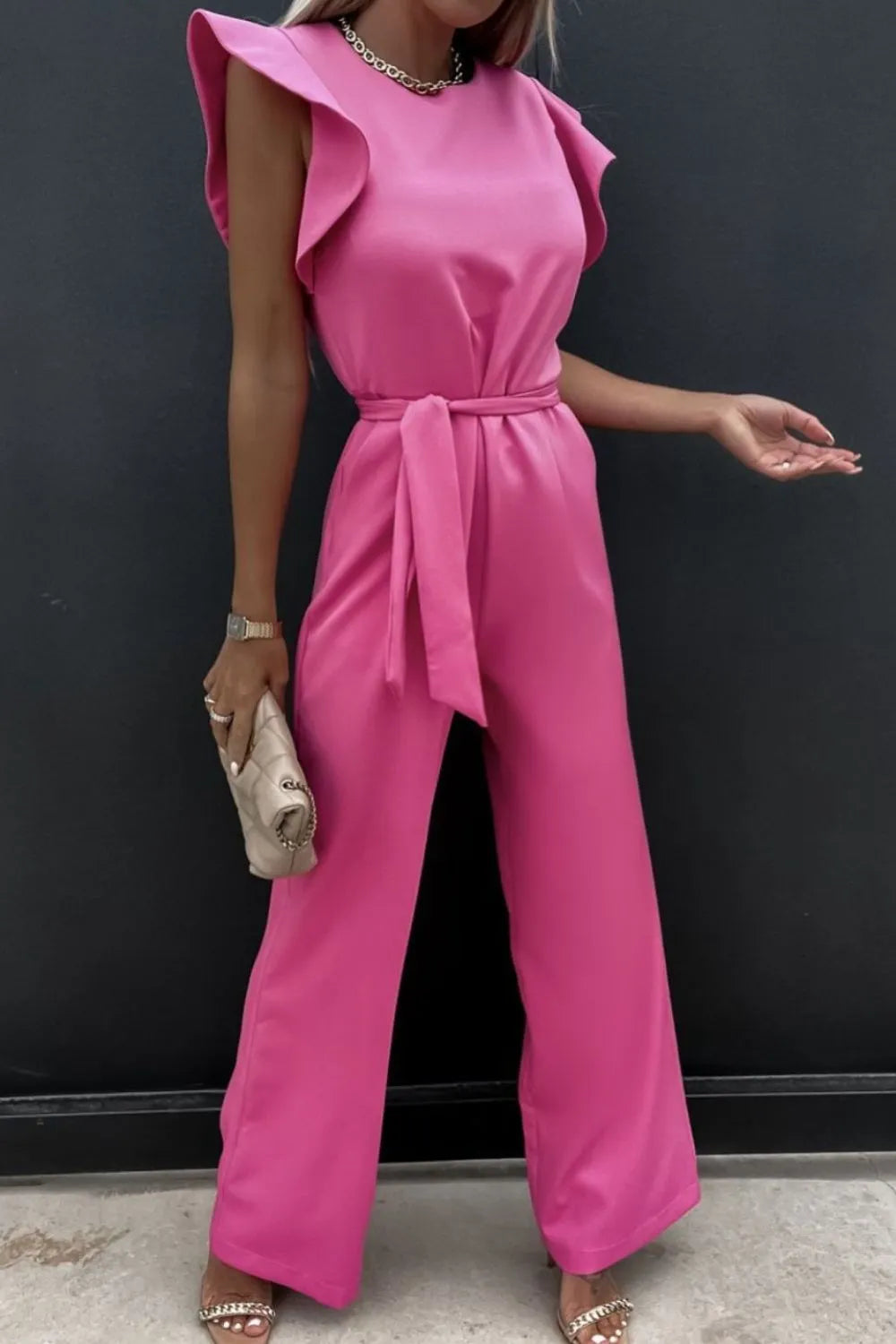 Ruffle Short Sleeve Jumpsuit.