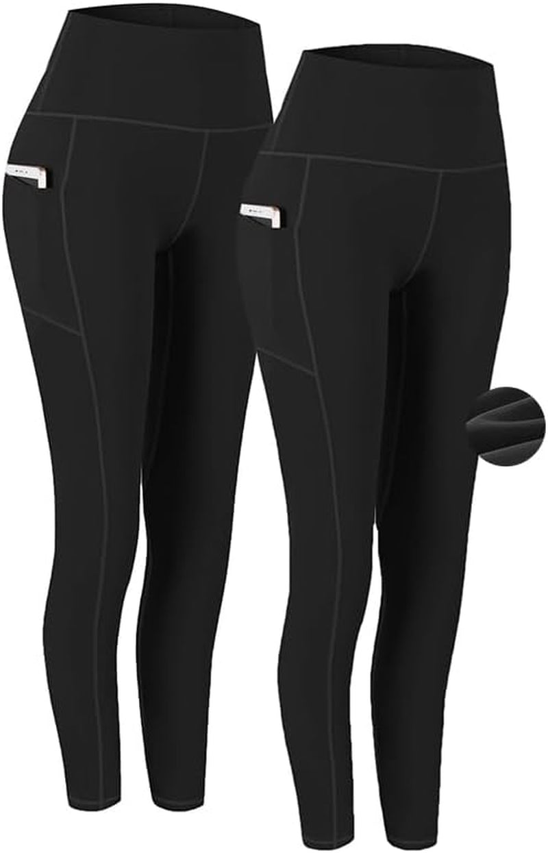 Fengbay 2 Pack High Waist Yoga Pants with Pockets, Tummy Control Workout Running Yoga Leggings for Women