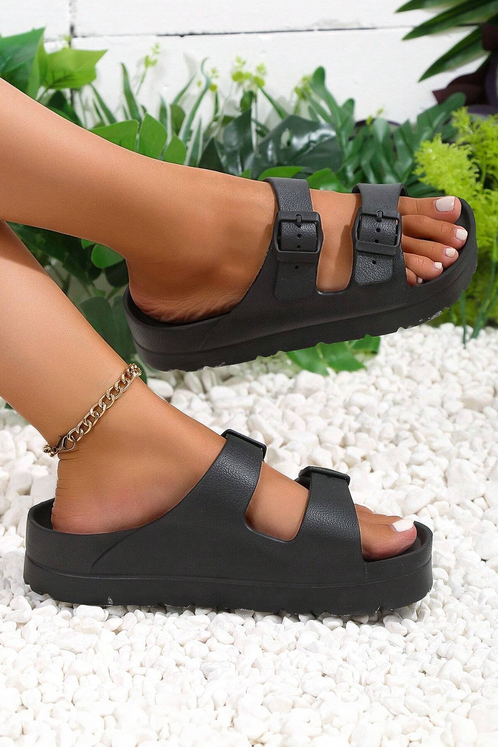 Black Double-buckle EVA Slippers Dear-Lover Dropshipping