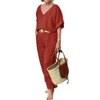 Women Multicolor V Neck Loose Athletic Sportswear Outfit Set