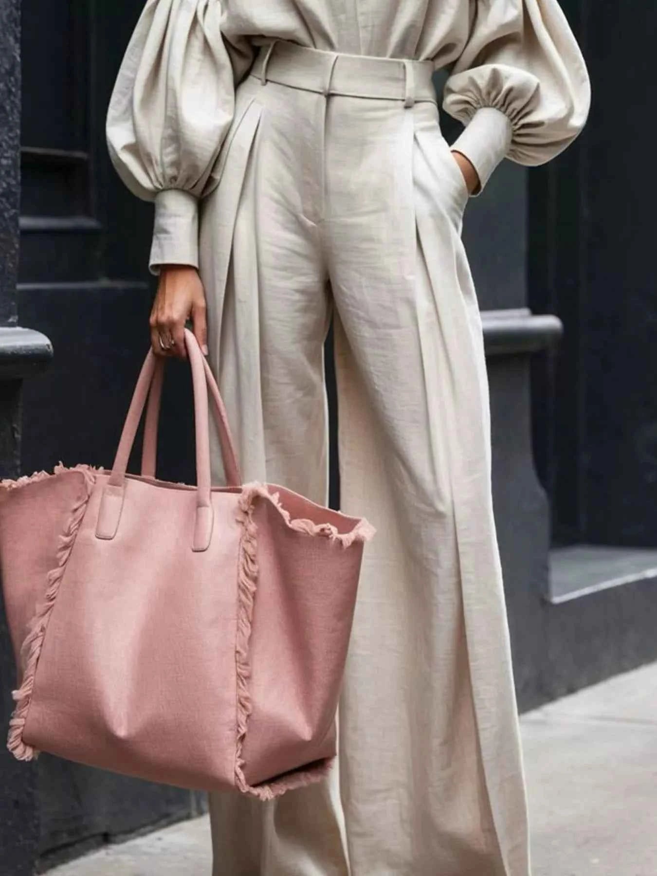 Lantern Sleeve Shirt and Wide Leg Pants Set