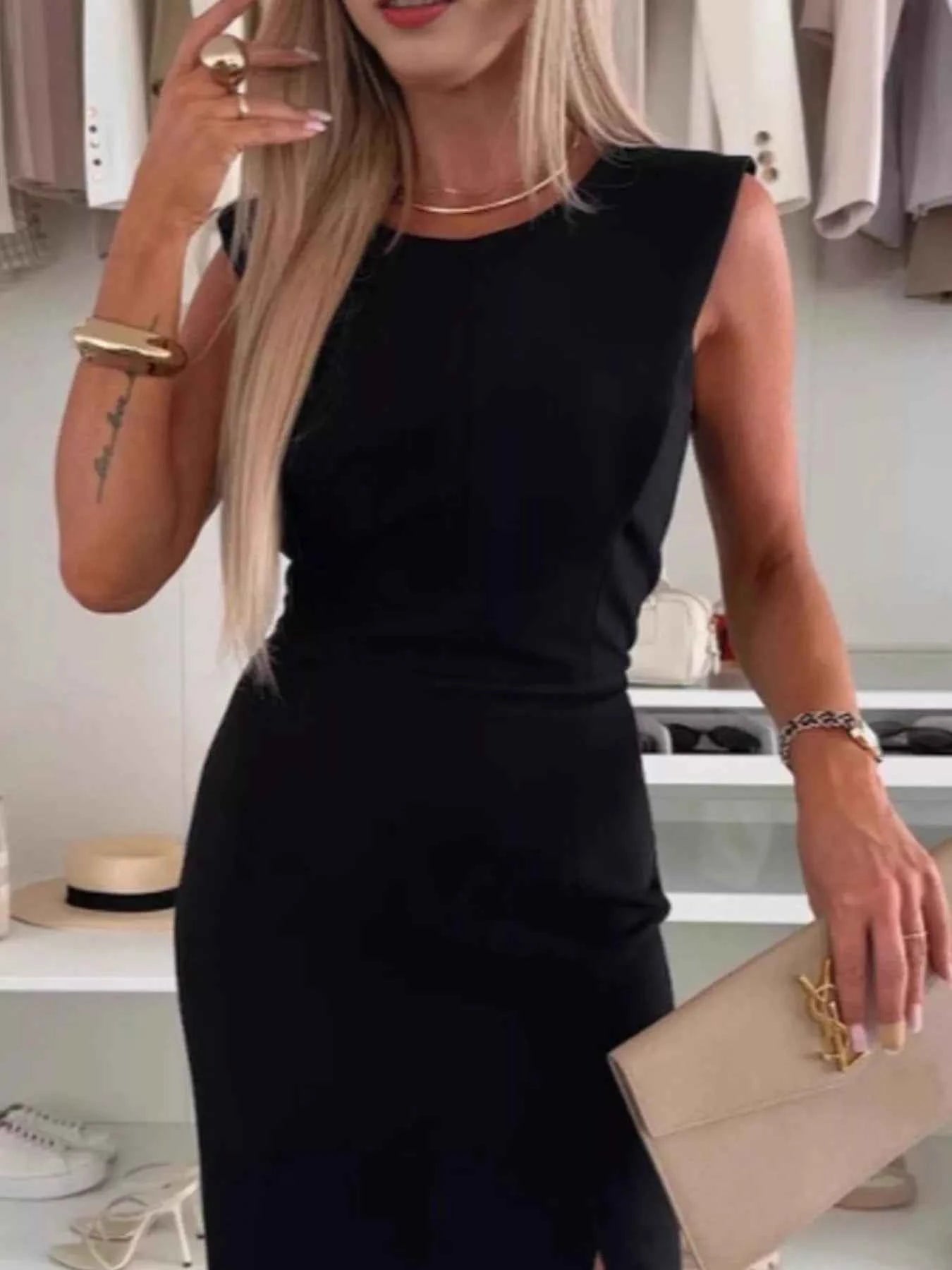 Full Size Slit Round Neck Sleeveless Dress Plus Size.