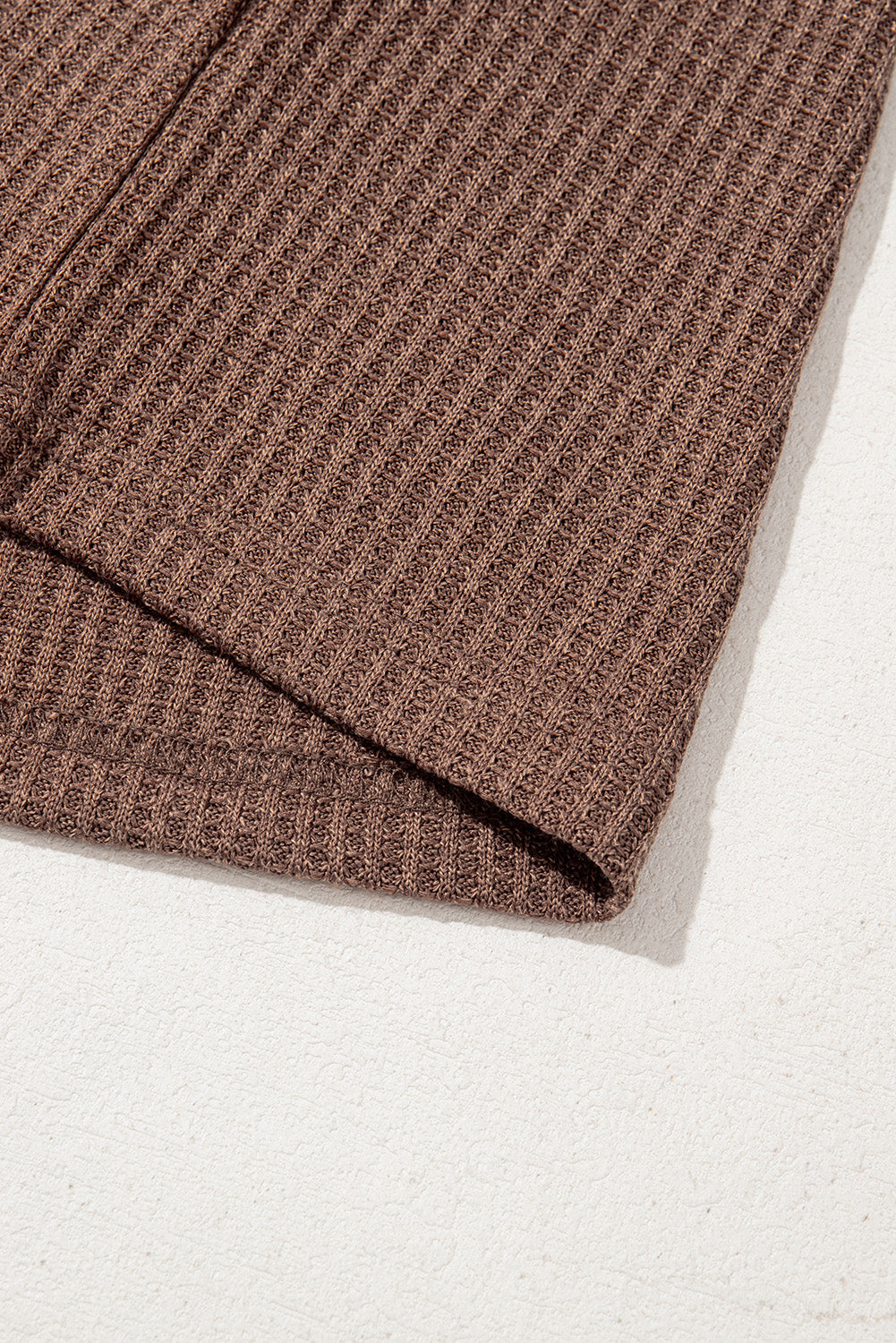 Coffee Ruffled Floral Sleeve Patchwork Waffle Knit O Neck Blouse Dear-Lover Dropshipping