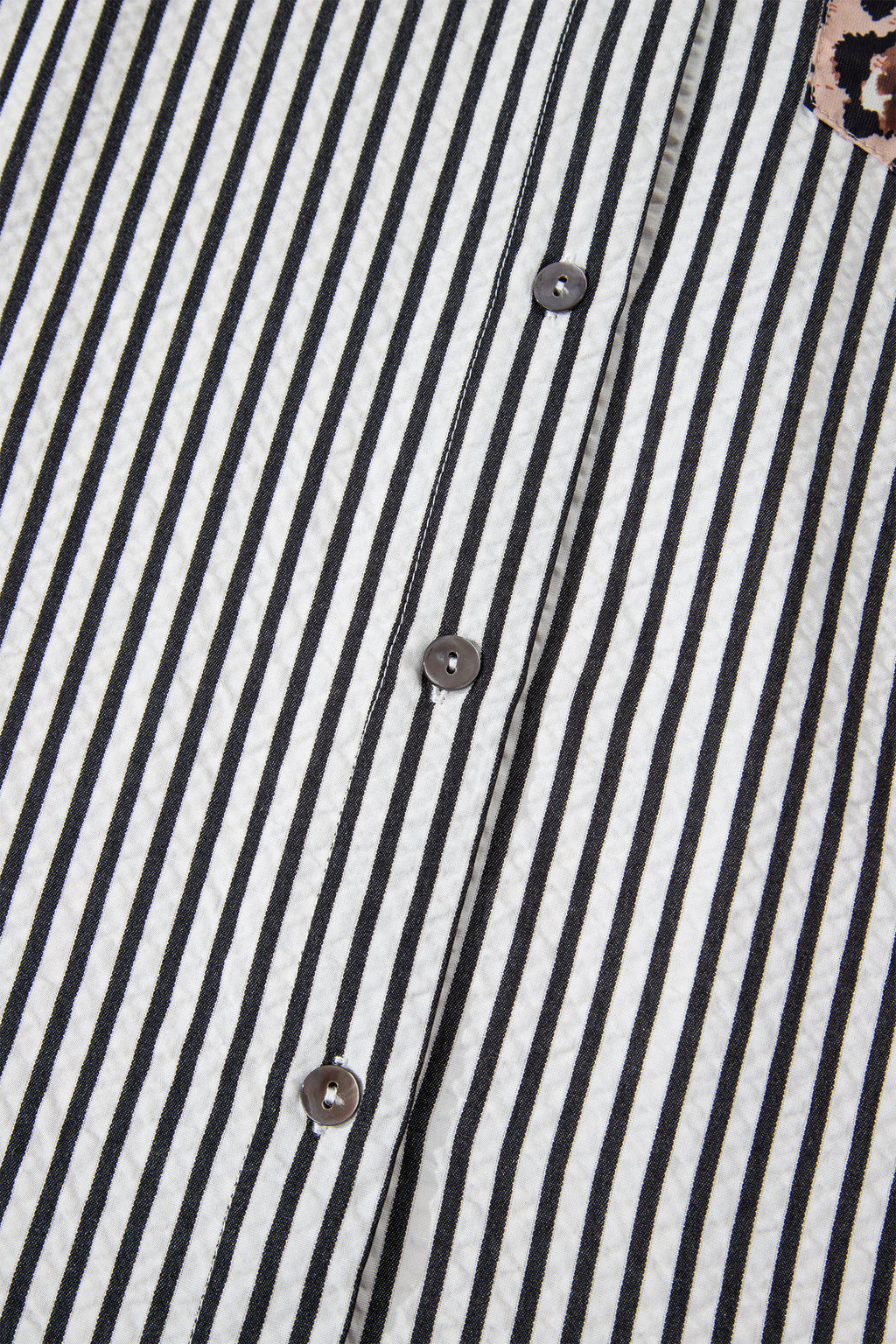 Black Striped Leopard Print Patchwork Button Up Womens Shirt