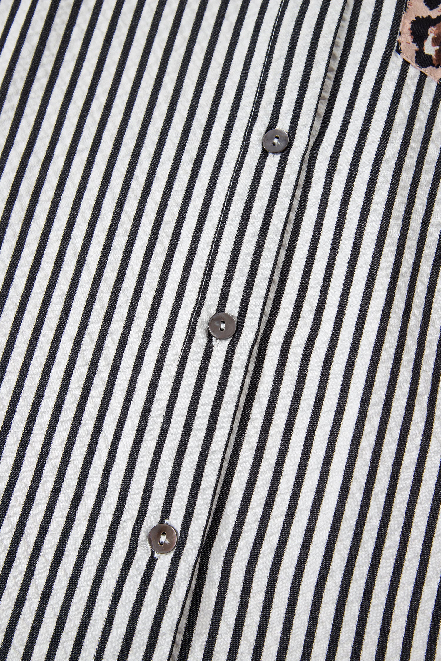 Black Striped Leopard Print Patchwork Button Up Womens Shirt