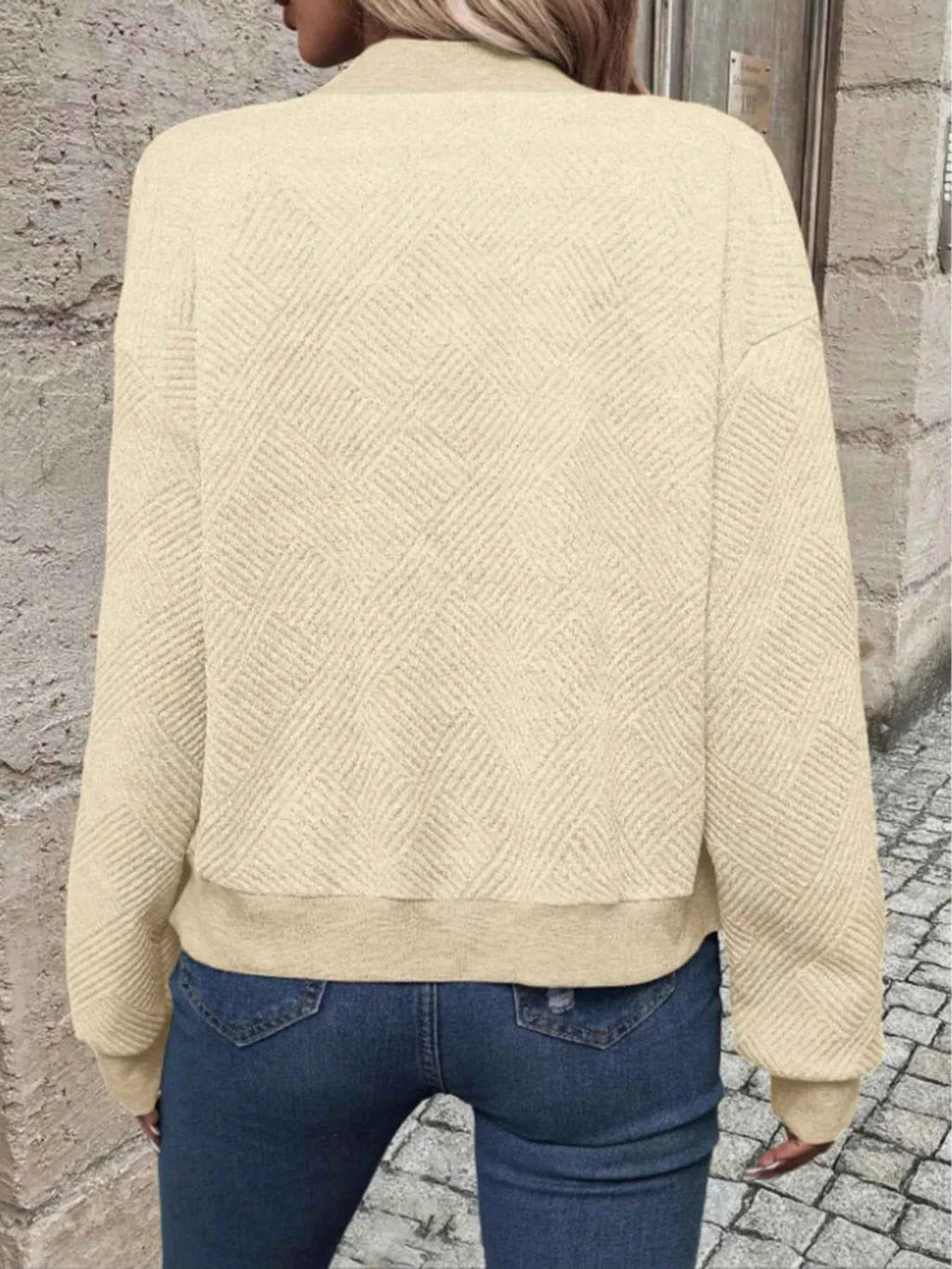 Textured Knit Zip-Up Bomber Jacket