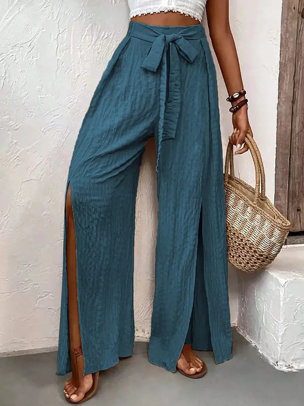 AMAZING Tied Slit Wide Leg Pants WOMEN.