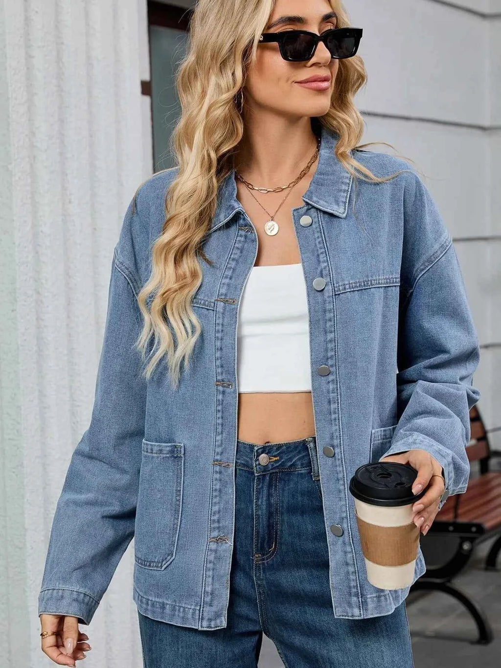 Washed Oversized Button Down Denim Jacket.