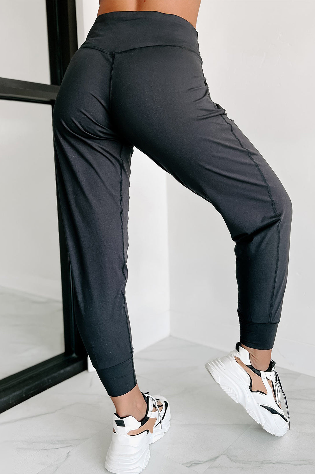 Black Exposed Seam High Waist Pocketed Joggers Dear-Lover Dropshipping
