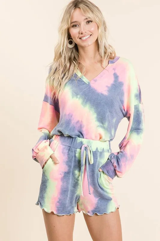 Tie-dye French terry women top and shorts set - CHIC TB