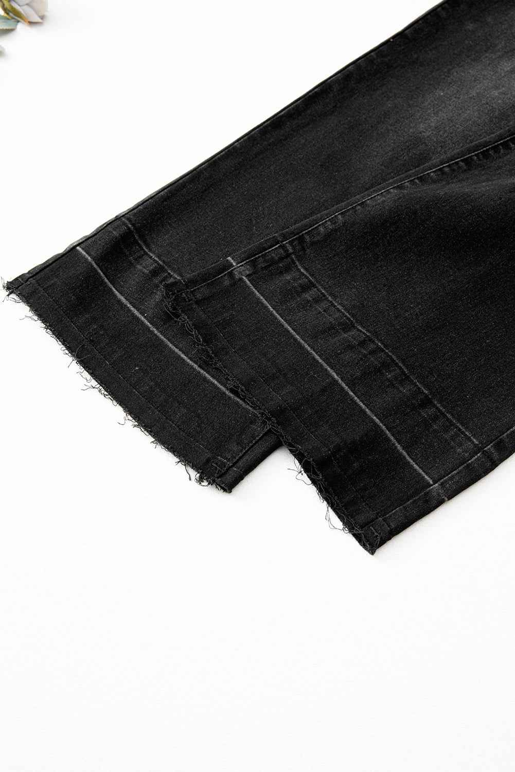 Black Raw Hem Unique Cuffs Straight High Rise Loose Jeans