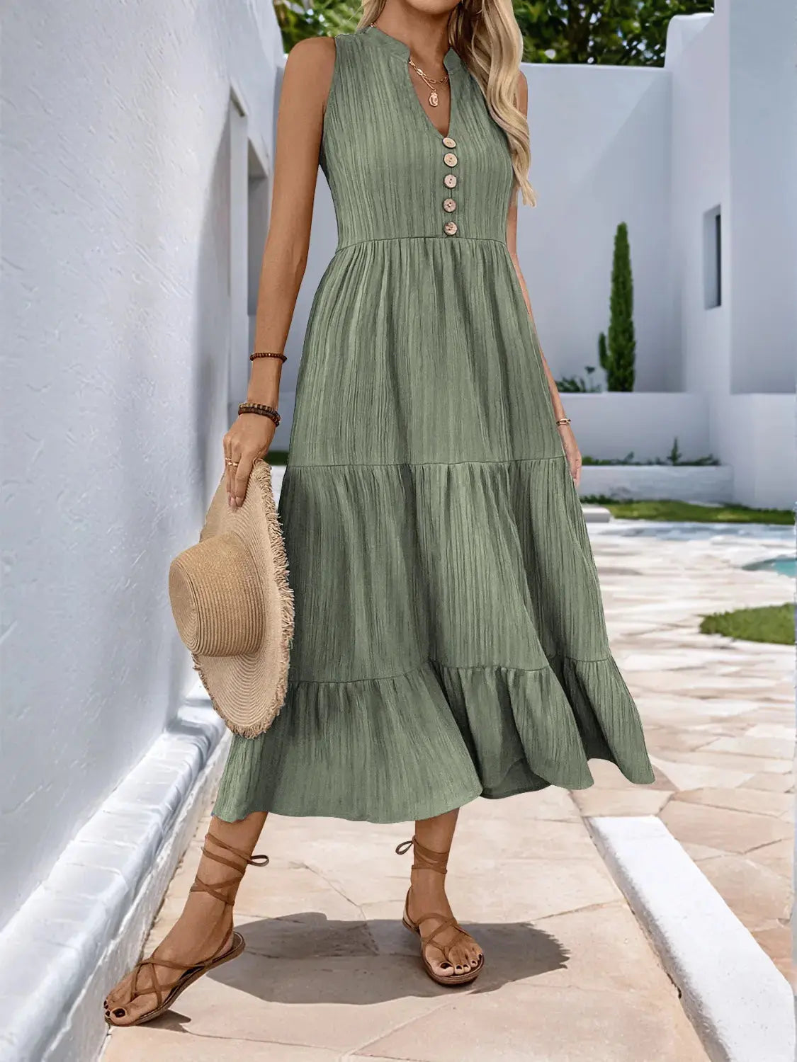 Sleeveless Midi Tiered Dress.