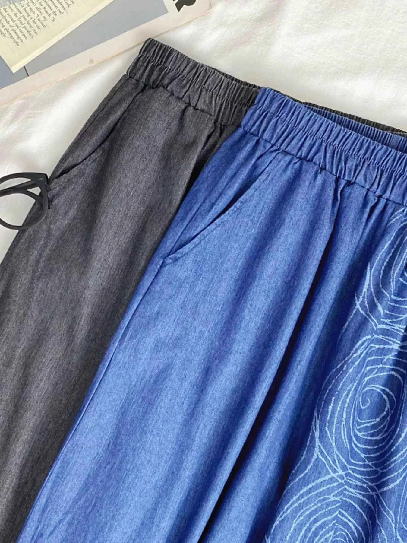 Elastic Waist Printed Jeans