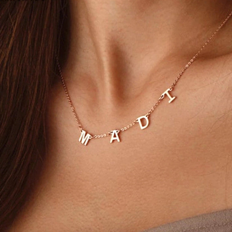 Personalized DIY English Letter Name Necklace Stainless Steel 26 Letter Accessories Clavicle Chain Pendant