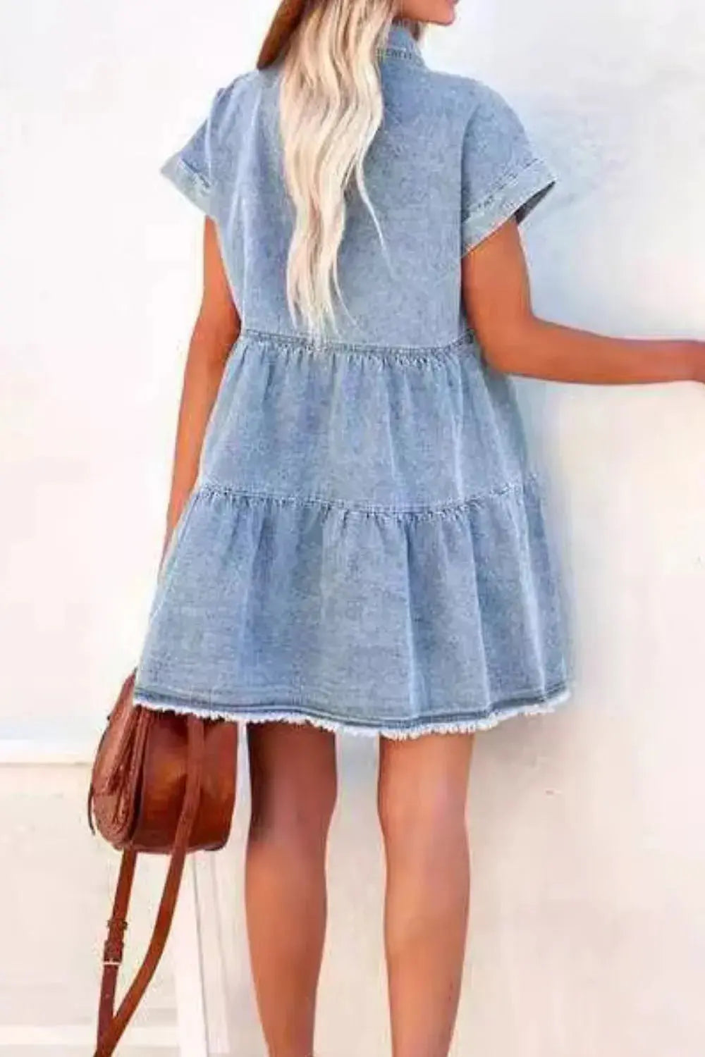Front Button Down Denim Mini Dress.