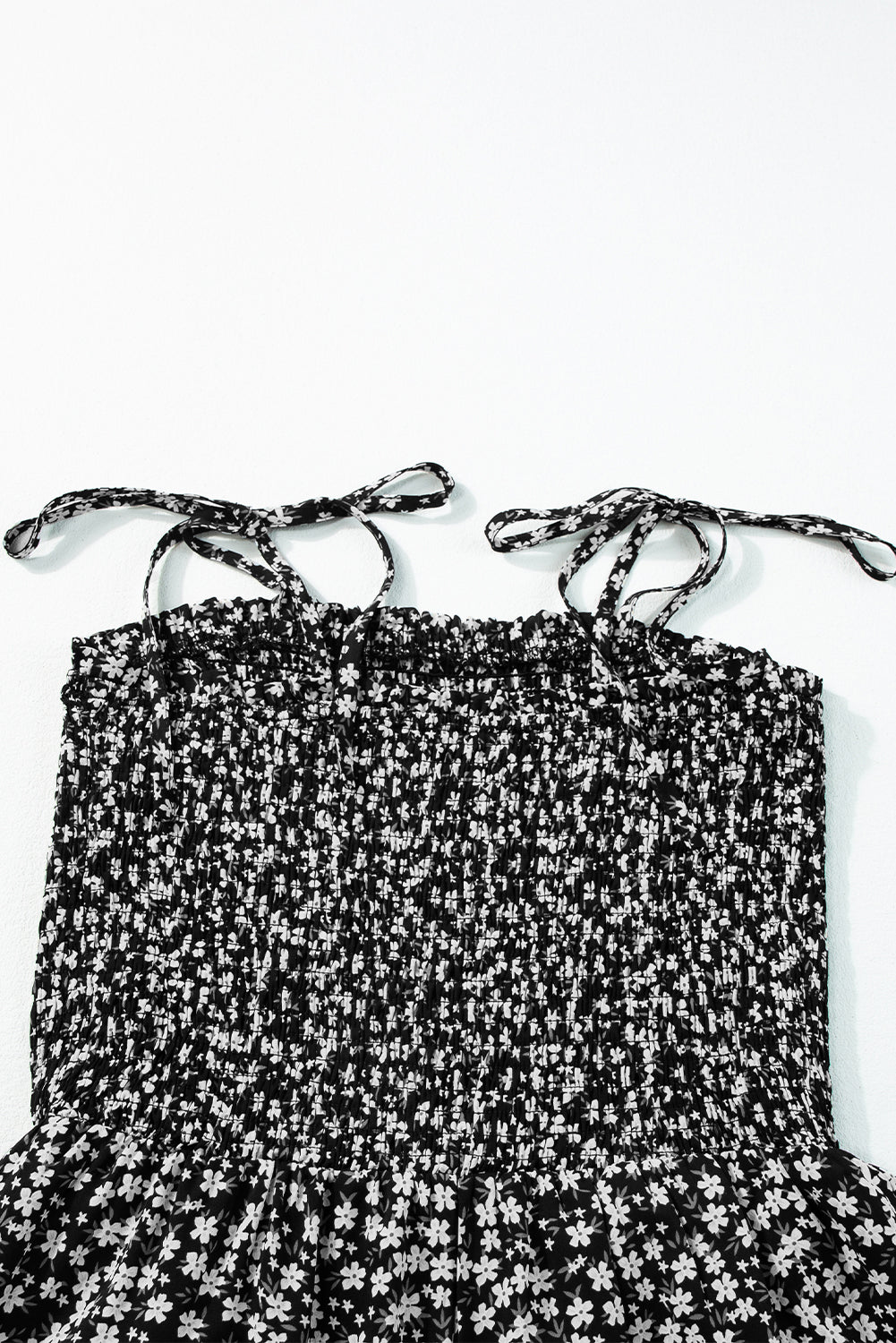 Black Thin Straps Smocked Bodice Wide Leg Floral Jumpsuit Dear-Lover Dropshipping