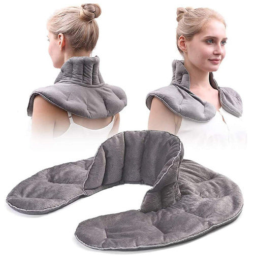 Microwave Heating Neck and Shoulder Wrap Gravity Weighted Strap Short Plush Neck and Shoulder Heating Pad with Hot/Cold Pack