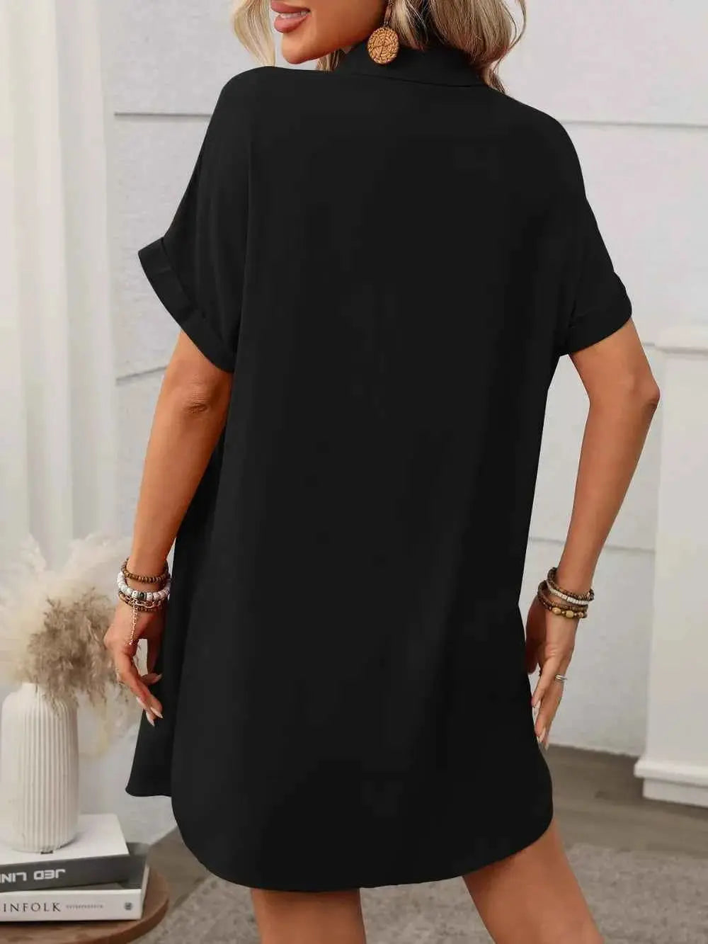 Button Down Short Sleeve Mini Dress.