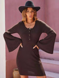 Flare Sleeve Button Front Bodycon Dress