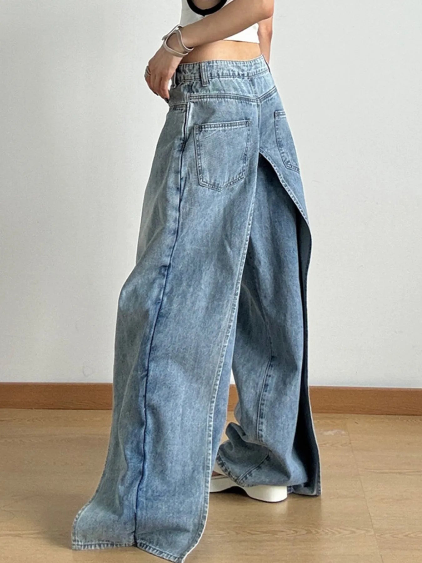 Wide Leg Wash women Patchwork Jeans.