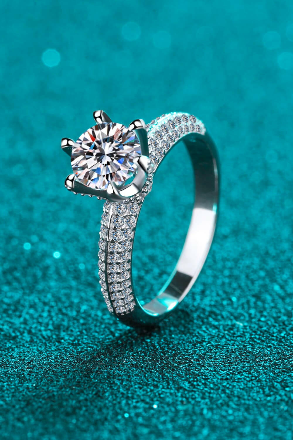 2 Carat Moissanite 925 Sterling Silver Side Stone Ring.